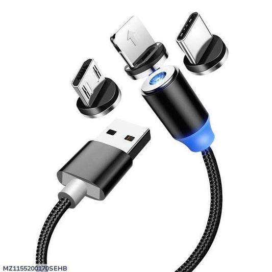 : 3 - in - 1 Magnetic Fast Charging Cable | Micro Usb, Type - c & Iphone | 360° Rotation | LED - TACHNBEAUTY