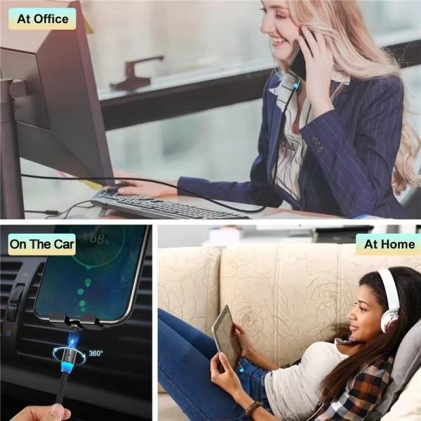 : 3 - in - 1 Magnetic Fast Charging Cable | Micro Usb, Type - c & Iphone | 360° Rotation | LED - TACHNBEAUTY