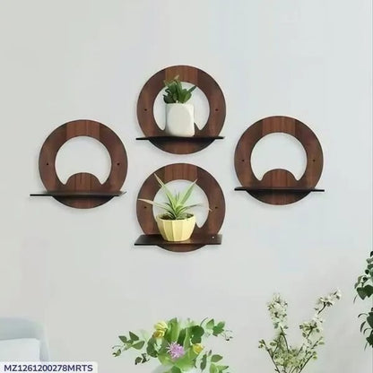Set of 4 Wooden Round Wall Shelves | Home Decor Circle Display Rack for Living Room Bedroom I Decoration Pieces I Decoration Item For Home - TACHNBEAUTY
