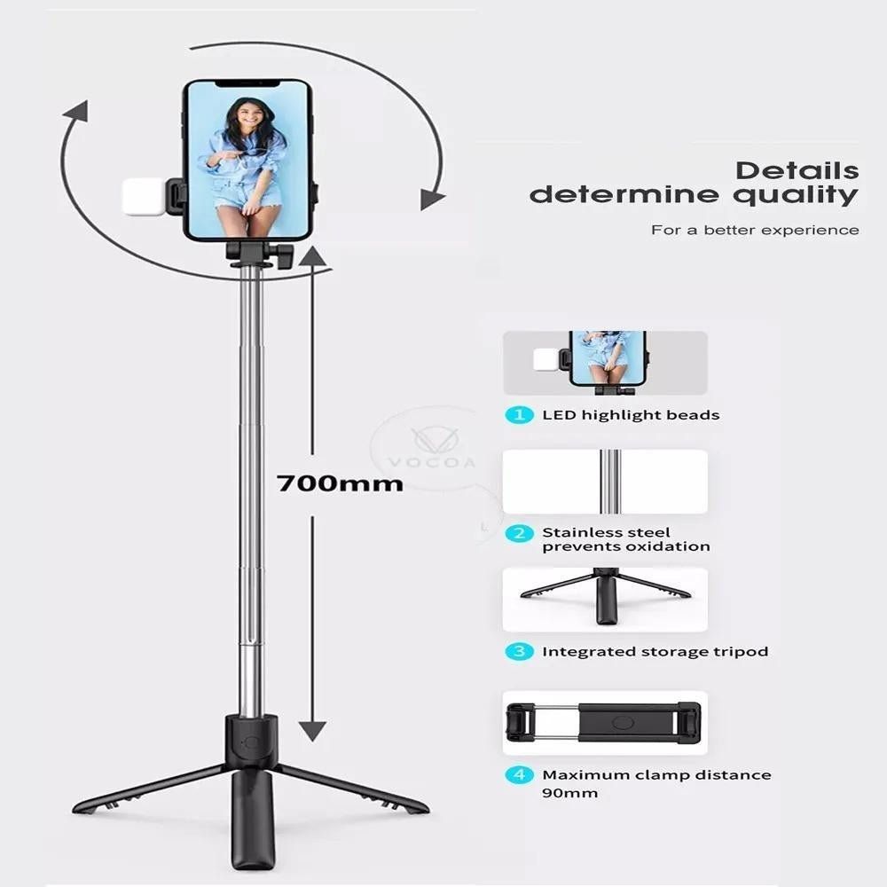 Selfie Stick With LED Light Mini Tripod Stand - TACHNBEAUTY