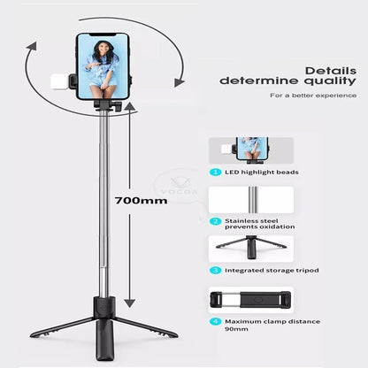 Selfie Stick With LED Light Mini Tripod Stand - TACHNBEAUTY